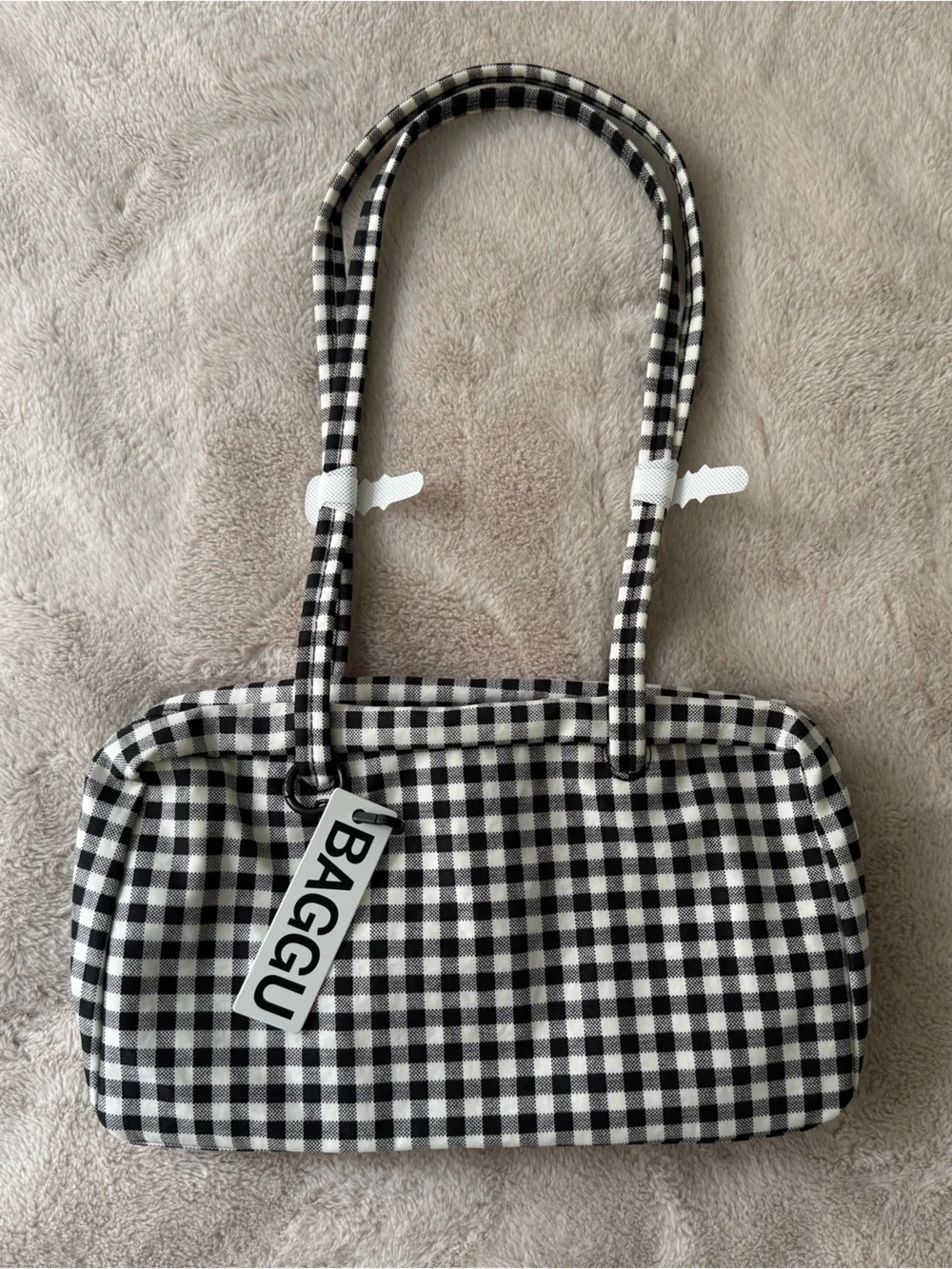 {NOT FOR SALE} ⛔️ NWT BAGGU Nylon Bowler Bag Black & White Gingham
